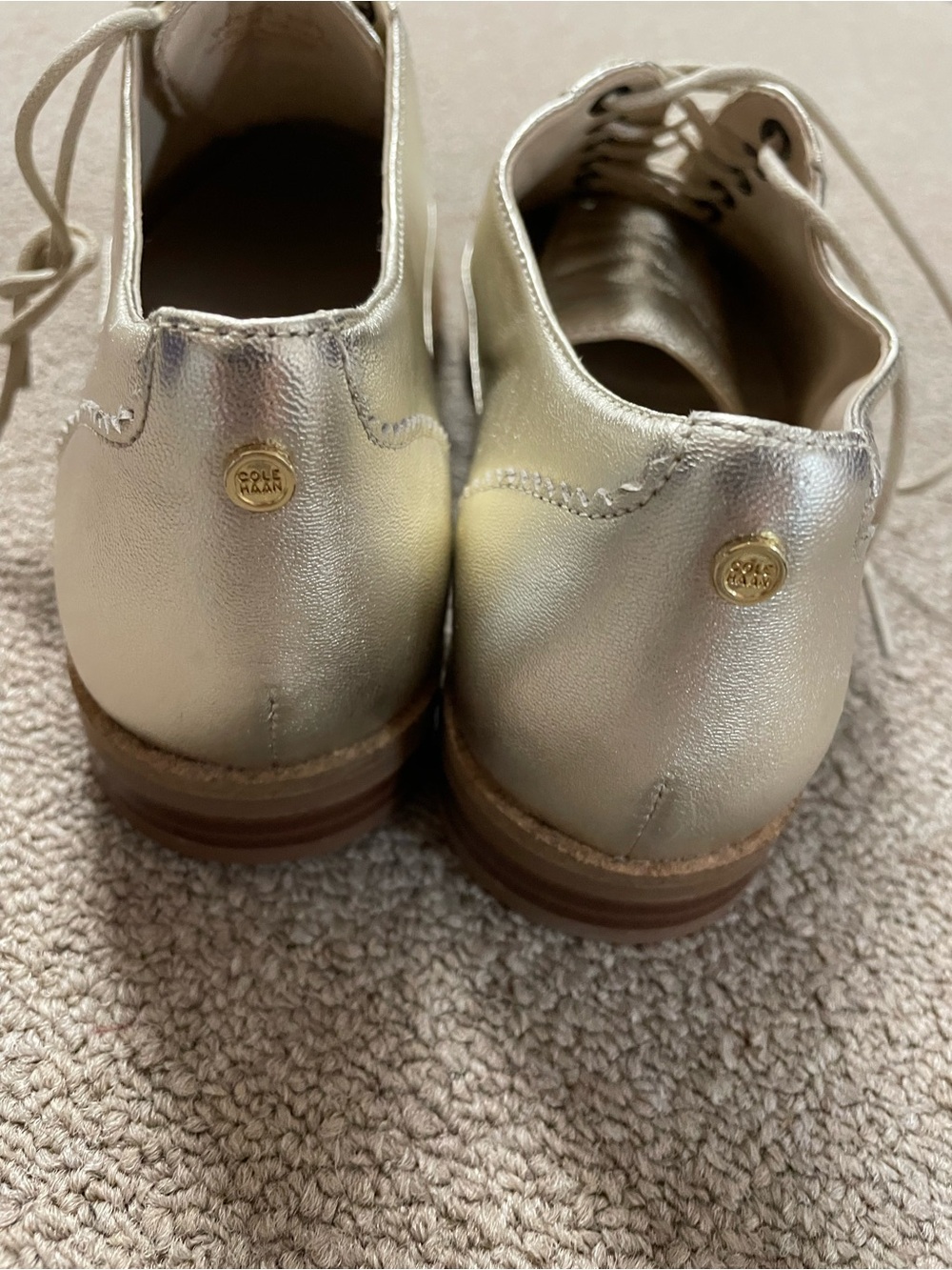 Cole Haan Metallic Gold Lace-Up Oxford Flats - Picture 3 of 8